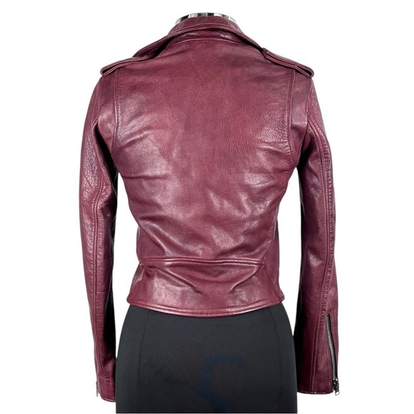 ALL SAINTS HADI CHERRY TUSCAN RED ZIP UP BUFFALO LEATHER BIKER MOTO JACKET - Picture 5 of 16